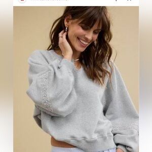 Aerie Heather Grey Hey Crochet Sweatshirt, size small